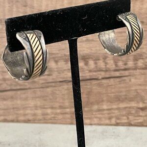 Gary Reeves Navajo Sterling Silver 14K Gold Pierced Hoop Earrings USA 1962-2014